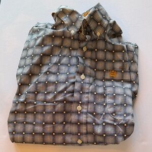 Cinch Men's Blue and Gold Patterned Shirt